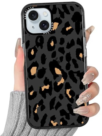 Yirlbey Transparent HandyHülle für iPhone 15 Leopard Hülle, Aesthetic Muster Schwarz Design Mädchen Geschenk Schutzhülle, Silikon TPU-Rahmen und Harter PC-Rückseite Case Cover für iPhone15 6,1
