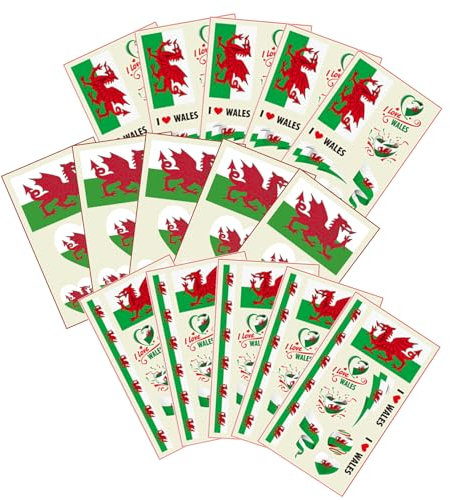 15 Pcs Welsh Flag Tattoos, Welsh Temporary Tattoo Transfer Stickers for St.George's Day Euro Football Fan Party Decorations, World Cup European Cup International Competitions