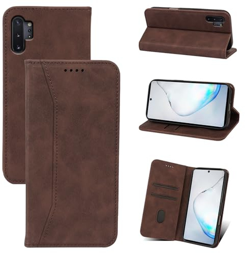 Qizyemy Kompatibel mit Handyhülle für Samsung Galaxy Note 10 Plus Hülle,Magnetische Klappbar Flip Case Premium PU Leder 360 Grad Schutz Case Standfunktion Kartenfächern Schutzhülle für(Braun)