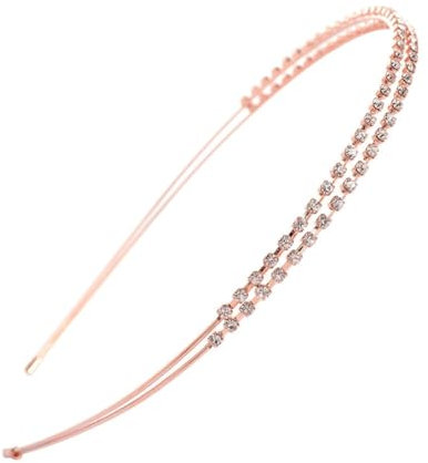 Hrlace Serre-tête double couche avec strass - Bandeau en métal brillant - Pour princesse, mariage, fête, rendez-vous - Or rose