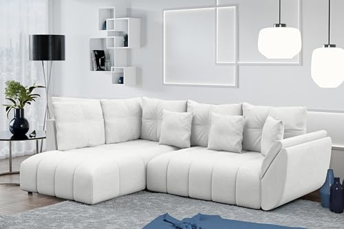 AXLIVING Couch mit Bettfunktion Corleone weiße Eckcouch in L Form