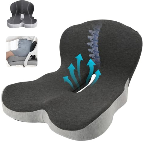 Orthopädisches Sitzkissen mit Rückenlehne Memory Foam Steißbeinentlastung | Ergonomisch Mit LendenstüTze, Abnehmbarer Rutschfester Bezug, FüR BüRostuhl Autositz Rollstuhl, Entlastet SteißBein & Ischias