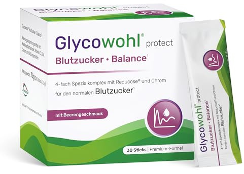 Glycowohl Blutzucker Balance mit Maulbeerblattextrakt (Reducose®) | Chrom für einen normalen Blutzuckerspiegel · 30 Sticks mit Beerengeschmack · Mit Xylit gesüßt · Vitamin C & Zink