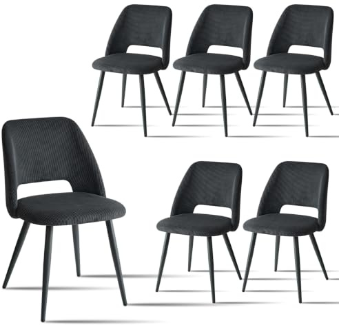 JZGORC Esszimmerstühle 6er Set, Stühle Esszimmer, Küchenstühle, Durchbrochene Rückenlehne, Gestreifter Cord, Geeignet für Esszimmer, Wohnzimmer, Küche, Schlafzimmer, Schwarz