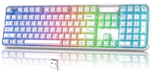 MOFII Kabellose Computer-Tastatur mit RGB-Hintergrundbeleuchtung, Tri-Mode Bluetooth 5.0/USB-C/2,4 GHz Gaming-Tastatur, Full-Size-Layout, ergonomisches geschwungenes Design für Windows Mac PC Gamer