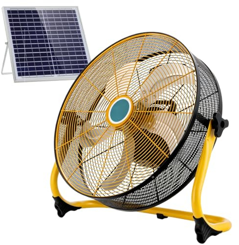 WUXTOKV Ventilador Solar Potente, Ventilador con Placa Solar y Batería 8000mAh, 12 Velocidades Metal, Inclinación 90°