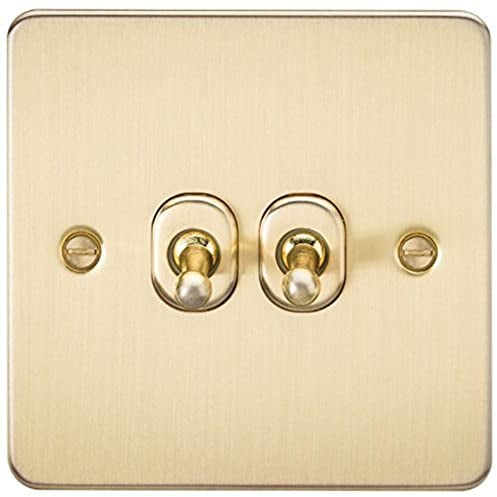 Knightsbridge FP2TOGBB Flat Plate - Brushed Brass 10AX 2G 2-Wege-Kippschalter, gebürstetes Messing, 230 V, Messingfarben
