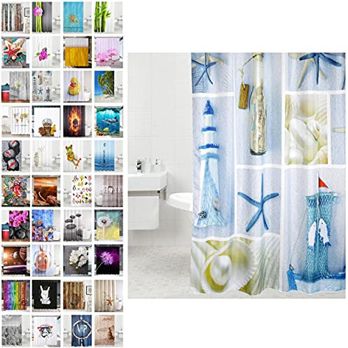 Sanilo Rideau de Douche, Large Choix de Beaux Rideaux de Bain, Haute qualité, 12 Anneaux Inclus, Imperméable, Effet Anti-moisissures (180 x 200 cm, Brise de mer)