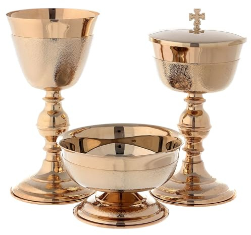Kelch Ziborium und Hostienschale aufgerauten goldenen Messing, Kelch