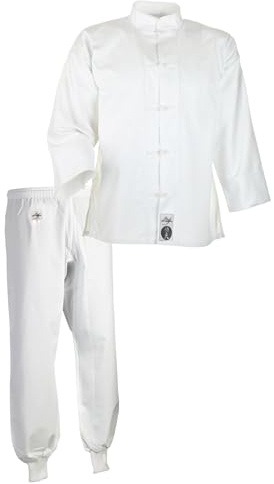 Ju-Sports Kung Fu Anzug Weiß, Cotton 180 I Solider Kampfanzug im klassischen Schnitt I Mit Kordelknöpfen & Bündchenhose mit Elasikbund I 100% Baumwolle