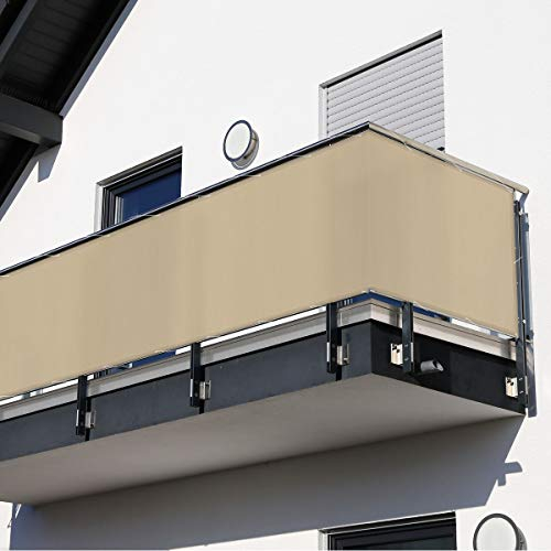 MW Handelsgesellschaft mbH Balkonsichtschutz beige 600 x 90 cm - Outdoor-Raumteiler - 1 Paneel - Hochwertige Materialien und inklusive 25 Kabelbinder