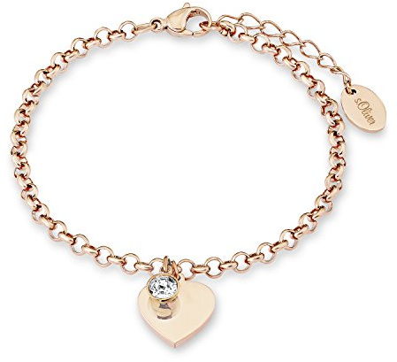 s. Oliver Damen-Armband Herz gravurfähig Edelstahl teilvergoldet Kristall weiß Rundschliff 20 cm - 540186