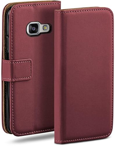 moex Book Case für Samsung Galaxy A5 (2016) Handyhülle mit Kartenfach, Hülle klappbar 360 Grad Schutzhülle, Klapphülle Flip Case Cover, PU Leder Handytasche Lederhülle, Weinrot