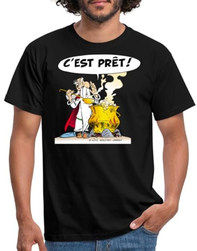 Spreadshirt Astérix & Obélix Panoramix Prépare Potion Magique T-Shirt Homme, 4XL, Noir