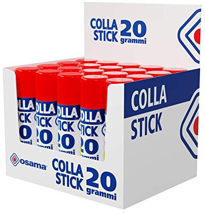 OSAMA - Colla Stick Extra Forte, Box da 20 Pezzi, 20 gr - Set Colle Stick Ideale per Cancelleria Scuola, Ufficio e Università - Scorrevole, Resistente e Adatta ai Bambini, Formula Classica