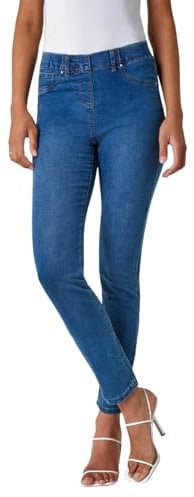 Roman Originals Jeggings for Women UK Jean Ladies Stretchy Trousers Denim Leggings High Waist Rise Pull On Skinny Straight Leg Cotton Pants Smart Casual - Washed Blue (31 inch) - Size 14