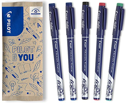 PILOT FriXion Fineliner, Radierbarer Fineliner, 5er Set (Schwarz, Blau, Rot, Grün) , 5 Stück (1er Pack)
