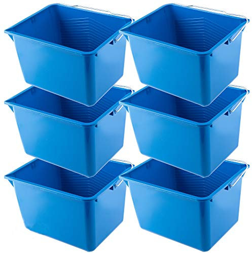 KADAX Paint Bucket, Plastic Paint Scuttle with Metal Handle, Rectangular Panting Bucket for Renovations, Repairs, Repainting, Lightweight Paint Container (8L, Blue, Set of 6)