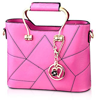NICOLE & DORIS Fashion Women Small Handbag PU Leather Structured Shoulder Bag Satchel with Metal Crystal Tassel Dark Pink