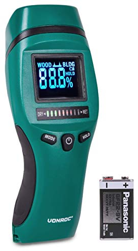 VONROC Feuchtigkeitsmessgerät - LCD Display mit Hintergrundbeleuchtung - Profi und präzise Messung von Feuchtigkeit und Schimmel