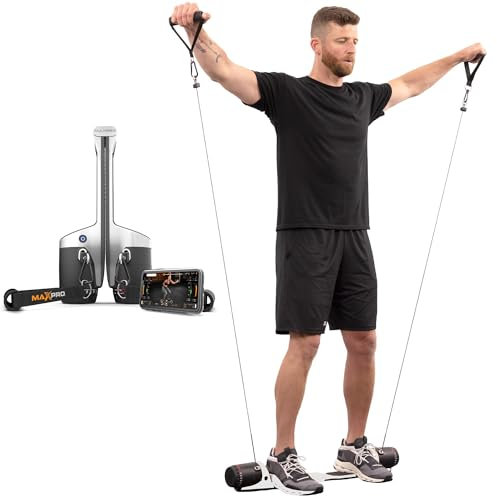 MAXPRO Fitness: Cable Home Gym | As Seen on Shark Tank | Versatile, Portable, Bluetooth Connected | Strength, HIIT, Cardio, Plyometric, Powerful 5-300lbs Resistance, Raw Metal SmartConnect Only