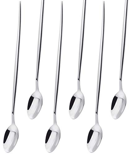 FOXAS Kit de 6 Cuillères à Sundae, 24CM Longue Cuillère en INOX 304, Poignée de Baguettes Minces, pour Latte Thé ou Café Glacé Boisson Chaude Milkshake, Poli Miroir & Au Lave-Vaisselle