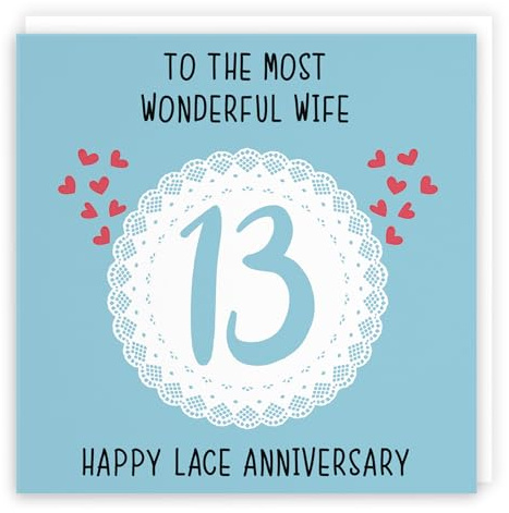 Hunts England - Wife 13th Anniversary Card - To The Most Wonderful Wife - 13 Years Together - Happy Lace Anniversary - Iconic Collection
