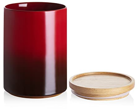 SWEEJAR Ceramic Food Storage Jar, Stackable Kitchen Canisters, Containers with Airtight Seal Wooden Lid for Serving Ground Coffee, Tea, Sugar, Salt and More - 28 Fl Oz (Gradient Red)