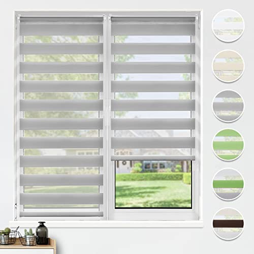 HOMEDEMO Doppelrollo Klemmfix ohne Bohren & mit Bohren, Rollos für Fenster und Tür, Grau, 40x120cm(BxH), Duo Rollo Klemmrollo lichtdurchlässig, Fensterrollo Sichtschutz
