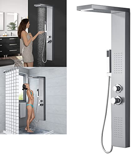 YRHome Duschsystem Regendusche Duschset Edelstahl Massage Duschpaneel mit Handbrause Duscharmatur Regendusche Massagedusche Handbrause Wasserfalldusche Sliber