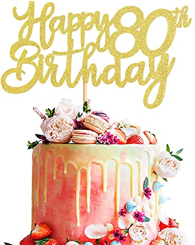 Blumomon 3 Pack Gold Happy 80th Birthday Cake Toppers Glitter Happy 80 Cupcake Topper Cheers to 80 Fabulous Cake Decoration for 80th Birthday Party Decoration Supplies