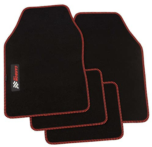 PETEX Carbon Autoteppich Universal 4-teilig schwarz/rot