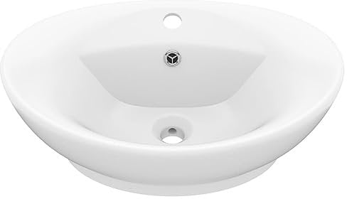 vidaXL Luxus Waschbecken mit Überlauf Waschschale Aufsatzwaschbecken Waschtisch Waschplatz Handwaschbecken Oval Matt-Weiß 58,5x39cm Keramik