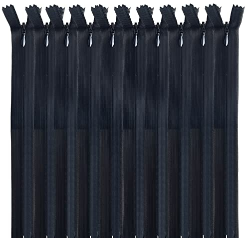 MARARDI [Pack 10 Cerniere Invisibili [Nero] Nylon [60 cm] Chiusure Lampo per Cucito e Artigianato per Stoffa Vestiti Borse per Cucire a Macchina Tessuto di Cotone con Chiusura in Metallo
