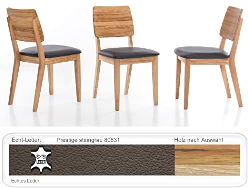 expendio bequemer Holzstuhl Norea 3 Polsterstuhl Esszimmerstuhl Küchenstuhl Massivholzstuhl Verschiedene Varianten, Holzart:Kernbuche geölt, Bezugstoff:Prestige Leder steingrau