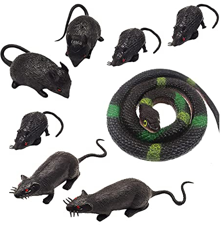 SIEBOLD 8 Plastik Ratten Maus,Realistisch Gummi Maus, Plastikhalloween Maus Schlangen, realistische Maus Schlangen Spielzeug für Halloween, Scherz, Streich,Garten Requisiten Halloween Dekorationen