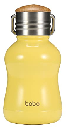 YOHKOH Mini Vacuum Insulated Water Bottle With Bamboo Lid - Stainless Steel Thermos Water Bottle for Women Girls Kids, Metal Sports Hot and Cold Water Bottle Leak-Proof BPA-Free (6.4oz,Yellow)