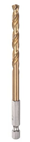 sourcing map 1/4 Hex Shank Drill Bit 6mm Titanium Drill Bits Set M35 High Speed Steel Twist Drill Bit 113mm Long Fully Ground for Wood, Stainless Steel, Metal, Plastic Plastic