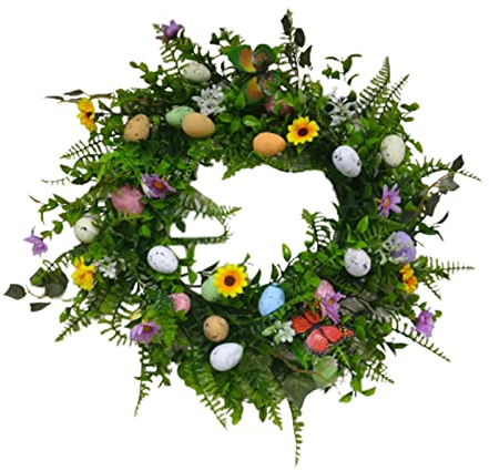 MagiDeal 45 cm künstlicher Osterkranz zum Aufhängen, Dekoration, Wandrequisite, Feiertagsgrün, Blätter, Blumen, Kränze für Bauernhaus-Haustür im Freien, Violette Serie