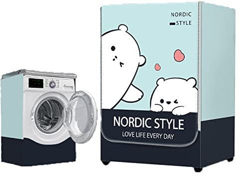 BaoT8YLu Funda impermeable para lavadora, resistente al polvo, protección solar para lavadora de carga frontal, cubierta a prueba de polvo, protección para lavadora (oso blanco, L)