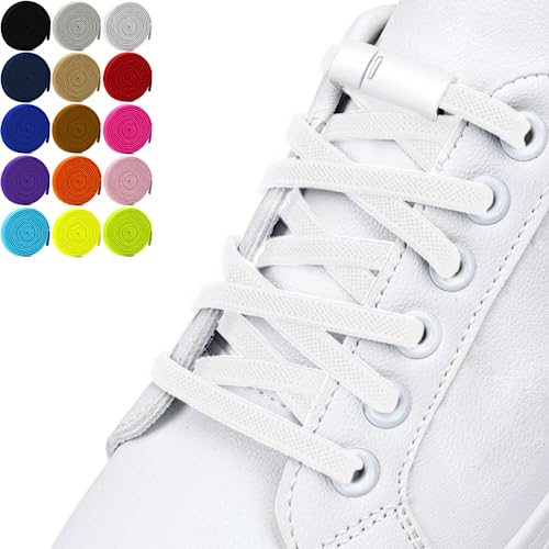 Cordones Elasticos Sin Atar - Cordones Ajustables Resistentes con Cierres Magneticos - Aptos en Zapatos y Zapatillas - Para Niños y Adultos (Blanco)