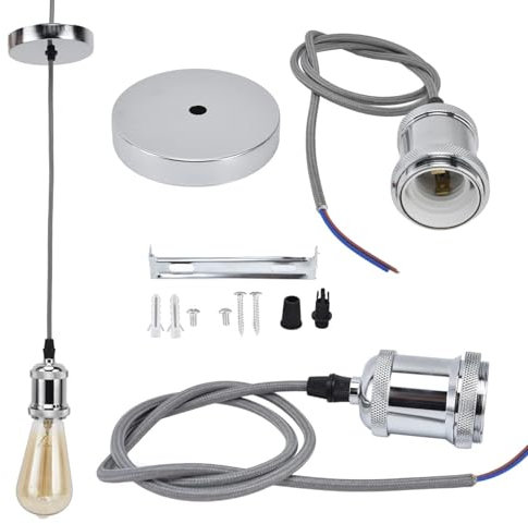 Hängelampenfassung e27 mit Kabel,1M Vintage Pendelleuchte E27 Lampenfassung,100-240V,Lampenfassung e27 Pendelleuchte Aluminium,Eisen,Industrieller Pendelleuchtenhalter,für E26/E27 Glühlampen(Silber)