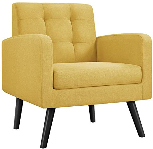 Yaheetech Ohrensessel Sessel mit Armlehnen, Bequem und Modern, Fernsehsessel Relaxsessel Wohnzimmer Clubsessel Sofa 136 KG belastbar Gelb