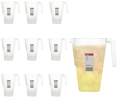 ZOFUN 10 Pcs Plastic Jugs 1.5 Litre, Reusable Plastic Pitchers for Cocktails, Lemonade, Punch, Sangria, Beers, Clear Plastic Water Jugs for Parties, BBQ, Wedding, Picnics