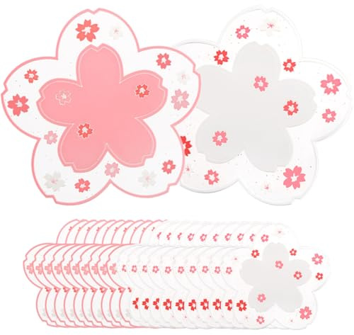 Cididu 20 Pieces Drinks Coasters Sakura, Cute Kawaii Coaster Set for Coffee Table, Silicone Insulation Coasters Heat Resistant, Anti-Slip Table Cup Mat for Office Room Kitchen Valentine's Day Gift