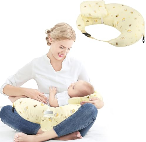 Kieyeeno - Cojín de lactancia para bebé y almohada de lactancia con cojín para bebé y correas extraíbles, almohada de lactancia materna, funda extraíble lavable