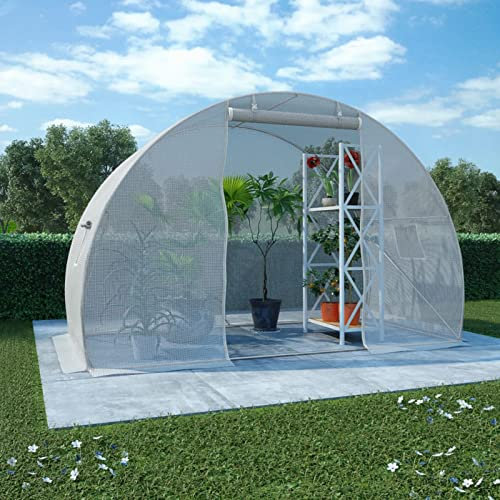 Homgoday Greenhouse Foil Greenhouse Plant House Tomato House Greenhouse Foil Tent Tunnel Greenhouse Cold Frame with Side Windows and Door White 4.5 m² 300 x 150 x 200 cm