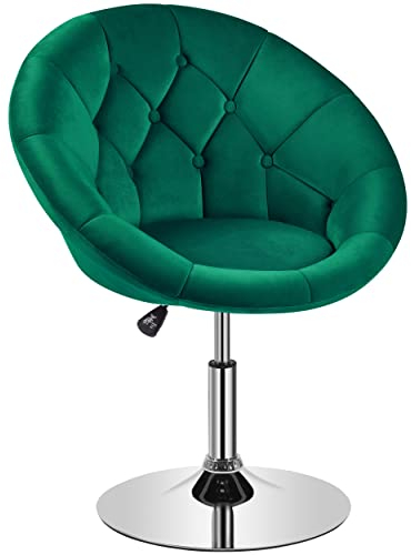 Yaheetech Height Adjustable Tub Chair, Comfy Velvet Vanity Chair with Large Base, 360 Degree Swivel Chair Barstool, Multifunctional Modern Armchair for Dressing Room Living Room Bedroom Green