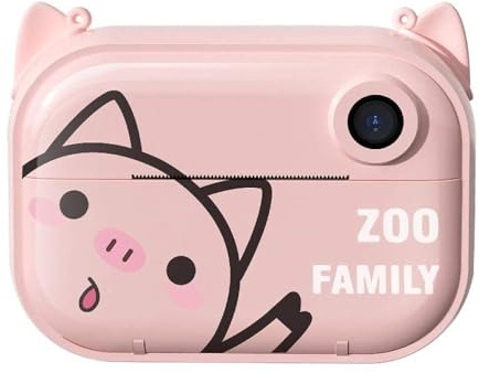 FLADO Children's Camera Cartoon Printing Camera Baby Black and White Printing Camera Thermal Printer, with I Thermal Photo Paper, Instant Photo (Pink)