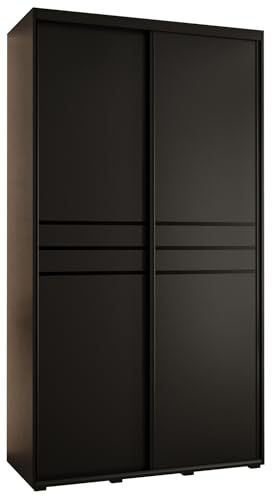 MEBLE KRYSPOL Davos 10 140 Schrank mit Zwei Schiebetüren für Schlafzimmer - Moderner Aufbewahrungsschrank mit Kleiderstange und Regalen - 235,2x140x45 cm - Schwarz Schwarz Schwarz